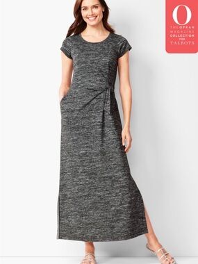 Talbots Heathered Black Maxi Dress with Side Slit Oprah Collection size XL